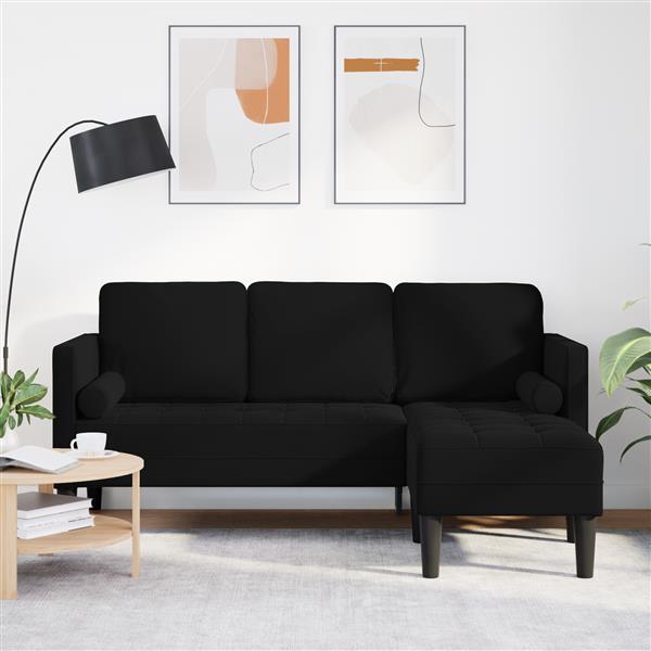 Grote foto vidaxl bank 3 zits met poef l vormig 160 cm fluweel zwart huis en inrichting bankstellen