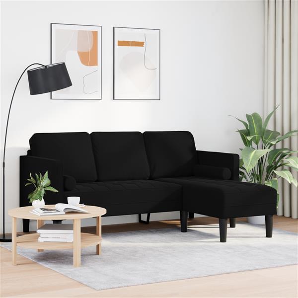 Grote foto vidaxl bank 3 zits met poef l vormig 160 cm fluweel zwart huis en inrichting bankstellen