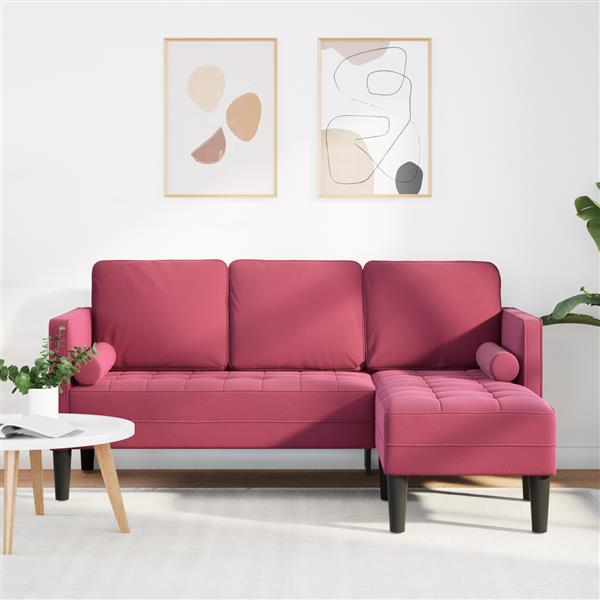Grote foto vidaxl bank 3 zits met poef l vormig 160 cm fluweel wijnrood huis en inrichting bankstellen
