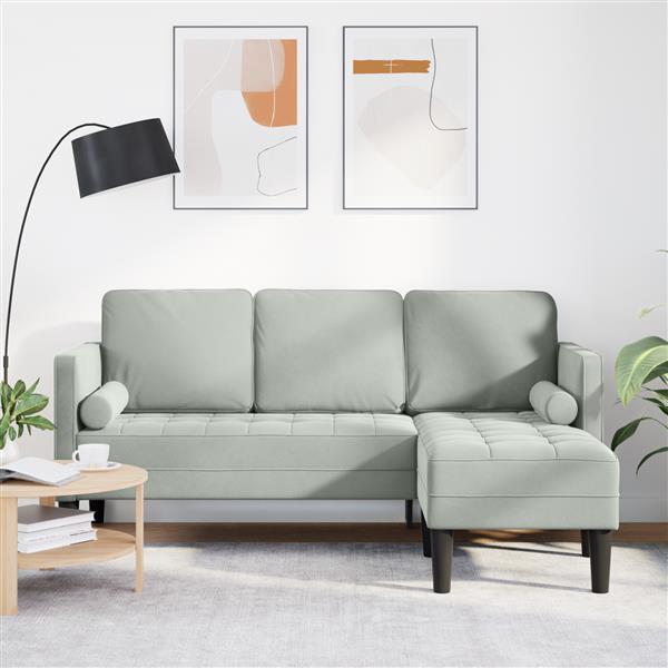 Grote foto vidaxl bank 3 zits met poef l vormig 160 cm fluweel lichtgrijs huis en inrichting bankstellen