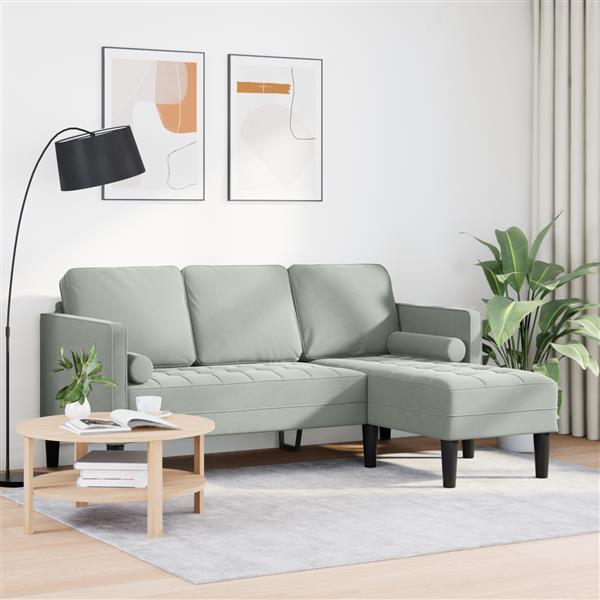 Grote foto vidaxl bank 3 zits met poef l vormig 160 cm fluweel lichtgrijs huis en inrichting bankstellen