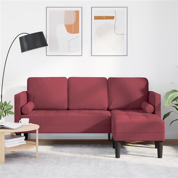Grote foto vidaxl bank 3 zits l vormig 160 cm stof bordeauxrood huis en inrichting bankstellen