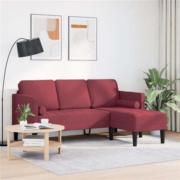 Grote foto vidaxl bank 3 zits l vormig 160 cm stof bordeauxrood huis en inrichting bankstellen