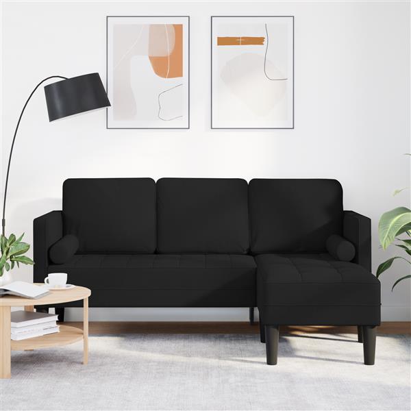Grote foto vidaxl bank 3 zits l vormig 160 cm stof zwart huis en inrichting bankstellen