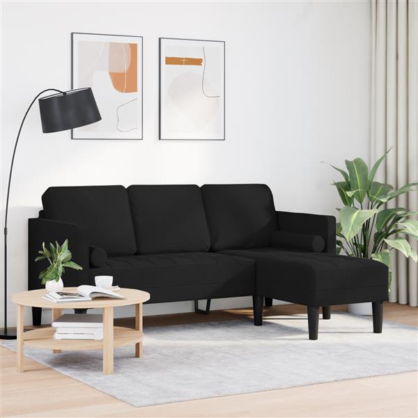 Grote foto vidaxl bank 3 zits l vormig 160 cm stof zwart huis en inrichting bankstellen