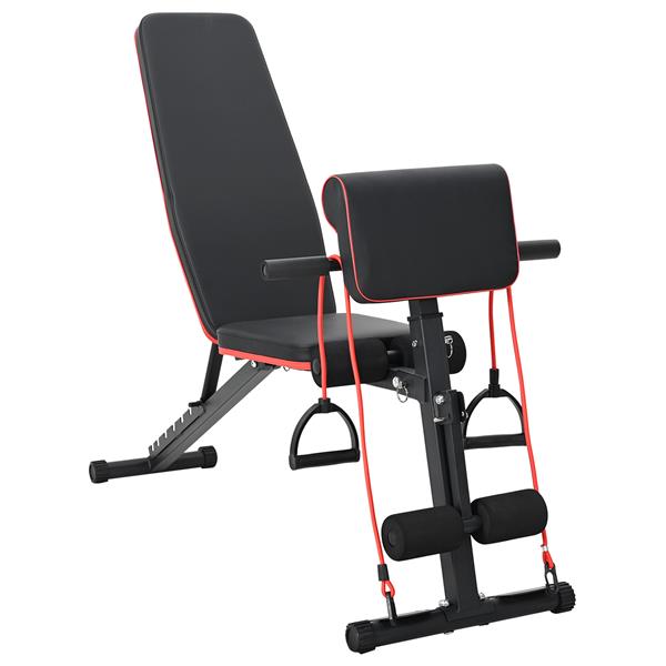 Grote foto vidaxl verstelbare halterbank met weerstandsbanden 150 kg zwart staal sport en fitness fitness