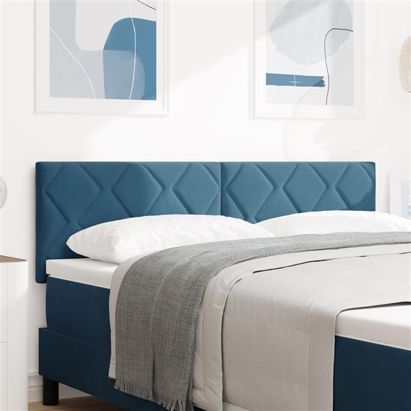 Grote foto vidaxl hoofdbord met ruitjes 140 cm fluweel donkerblauw antiek en kunst stoelen en banken