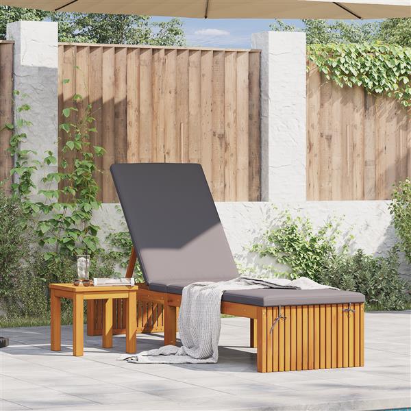 Grote foto vidaxl ligbed met kussen 200x55x30 cm massief acaciahout tuin en terras tuinmeubelen