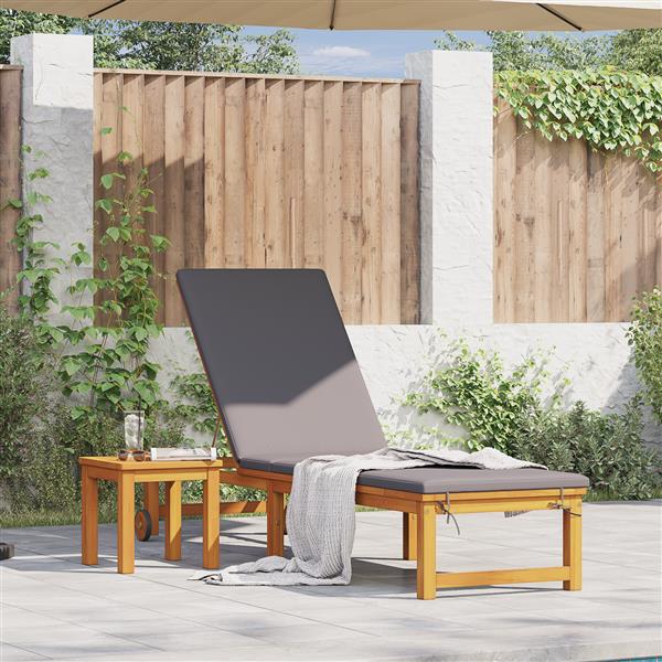 Grote foto vidaxl ligbed met lichtgrijze kussens van massief acaciahout tuin en terras tuinmeubelen