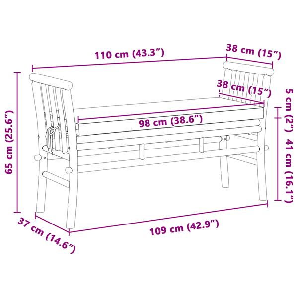Grote foto vidaxl tuinbank met kussen 110 cm bamboe tuin en terras tuinmeubelen