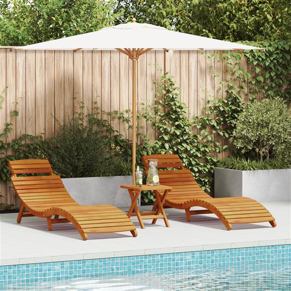 Grote foto vidaxl 3 delige zonnebed met bijzettafel van massief acaciahout tuin en terras tuinmeubelen