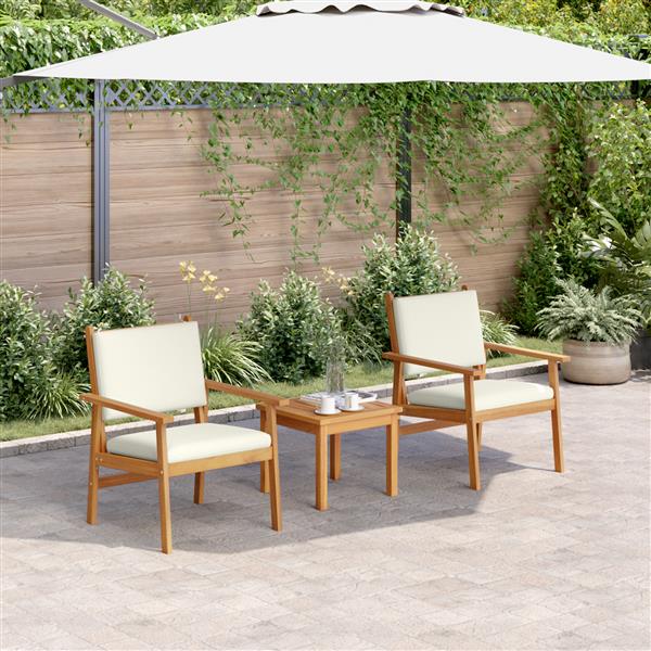 Grote foto vidaxl 3 delige tuinbistroset met kussens massief acaciahout tuin en terras tuinmeubelen
