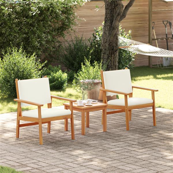 Grote foto vidaxl 3 delige tuinbistroset met kussens massief acaciahout tuin en terras tuinmeubelen