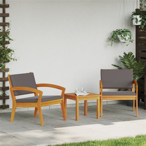 Grote foto vidaxl 3 delige bistroset met kussens massief acaciahout tuin en terras tuinmeubelen