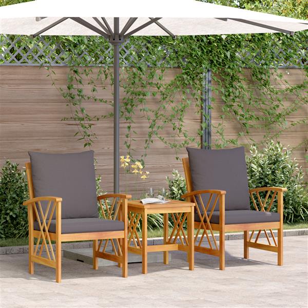 Grote foto vidaxl 3 delige loungeset met kussens massief acaciahout tuin en terras tuinmeubelen