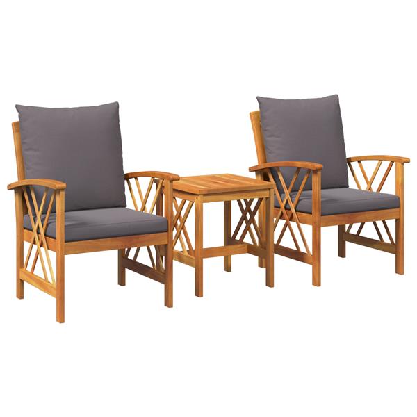 Grote foto vidaxl 3 delige loungeset met kussens massief acaciahout tuin en terras tuinmeubelen