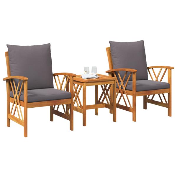 Grote foto vidaxl 3 delige loungeset met kussens massief acaciahout tuin en terras tuinmeubelen