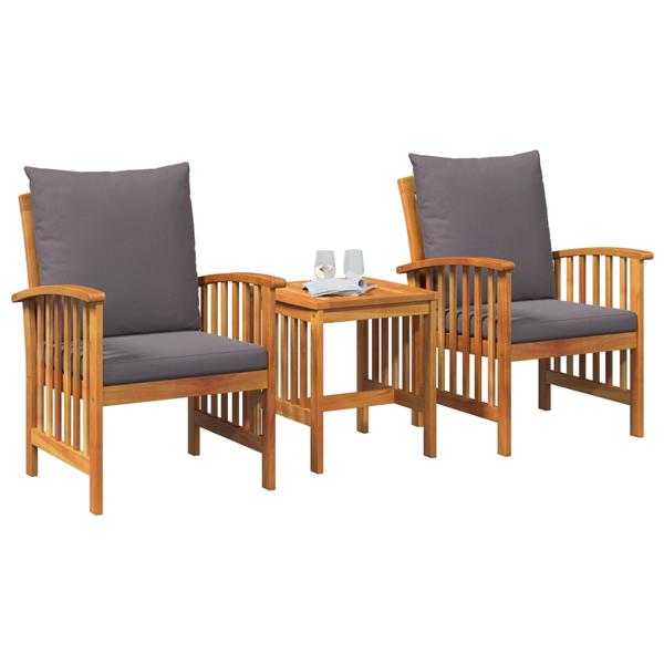 Grote foto vidaxl 3 delige loungeset met kussens massief acaciahout tuin en terras tuinmeubelen