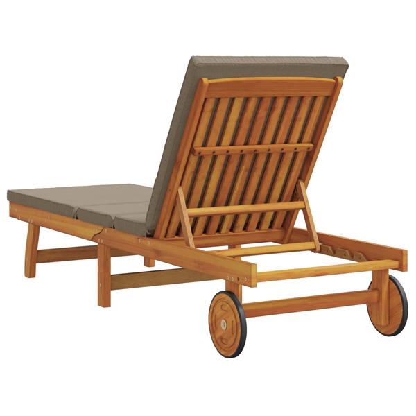 Grote foto vidaxl ligbed met wielen en kussen massief hout taupe tuin en terras tuinmeubelen