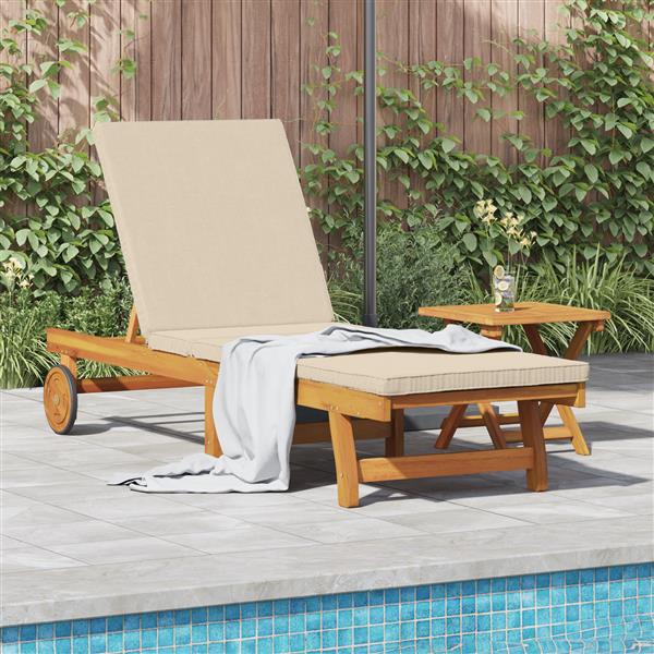 Grote foto vidaxl zonnebed met wielen en kussen beige van massief hout tuin en terras tuinmeubelen