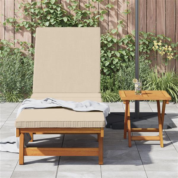 Grote foto vidaxl zonnebed met wielen en kussen beige van massief hout tuin en terras tuinmeubelen
