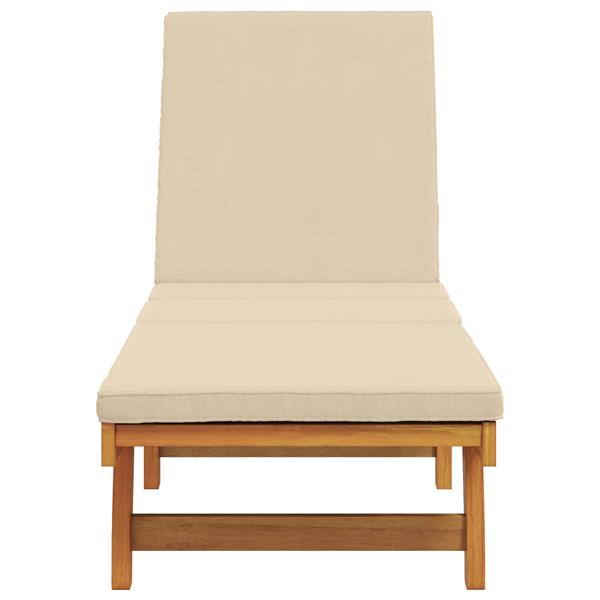 Grote foto vidaxl zonnebed met wielen en kussen beige van massief hout tuin en terras tuinmeubelen