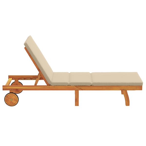 Grote foto vidaxl zonnebed met wielen en kussen beige van massief hout tuin en terras tuinmeubelen