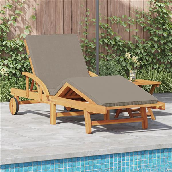 Grote foto vidaxl vouwbare ligstoel met wielen kussen taupe massief acacia tuin en terras tuinmeubelen