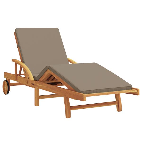 Grote foto vidaxl vouwbare ligstoel met wielen kussen taupe massief acacia tuin en terras tuinmeubelen