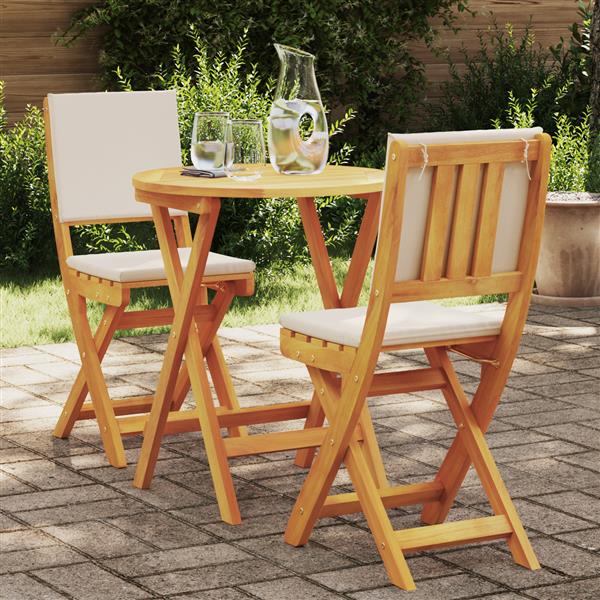 Grote foto vidaxl 3 delige vouw bistro set met kussens van massief acaciahout tuin en terras tuinmeubelen