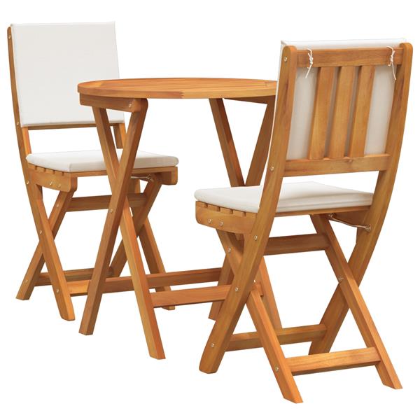 Grote foto vidaxl 3 delige vouw bistro set met kussens van massief acaciahout tuin en terras tuinmeubelen