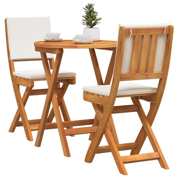 Grote foto vidaxl 3 delige vouw bistro set met kussens van massief acaciahout tuin en terras tuinmeubelen
