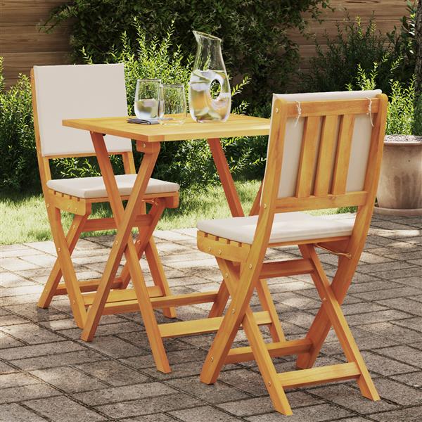 Grote foto vidaxl 3 delige vouw bistro set met kussens van massief acaciahout tuin en terras tuinmeubelen