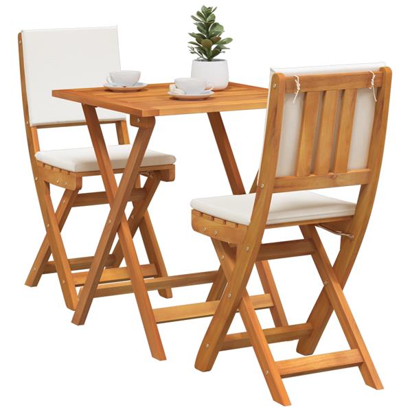 Grote foto vidaxl 3 delige vouw bistro set met kussens van massief acaciahout tuin en terras tuinmeubelen