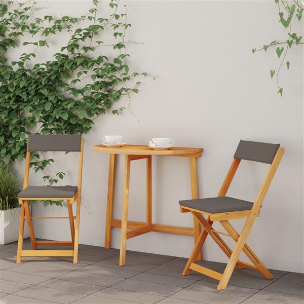 Grote foto vidaxl 3 delige vouw bistro set met kussens van massief acaciahout tuin en terras tuinmeubelen