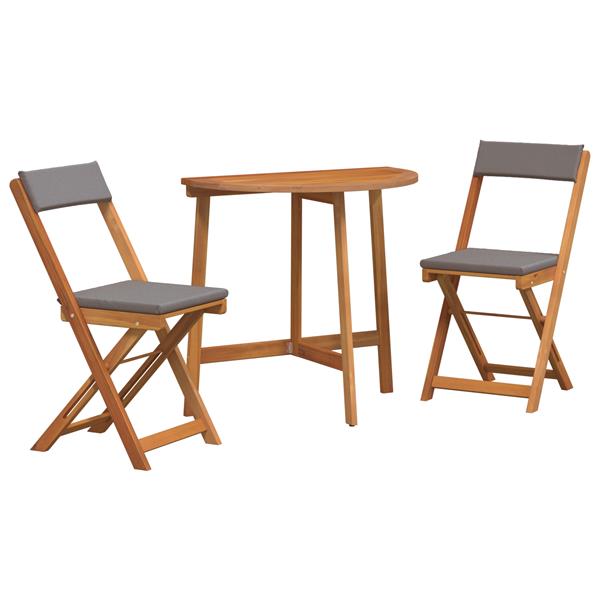 Grote foto vidaxl 3 delige vouw bistro set met kussens van massief acaciahout tuin en terras tuinmeubelen