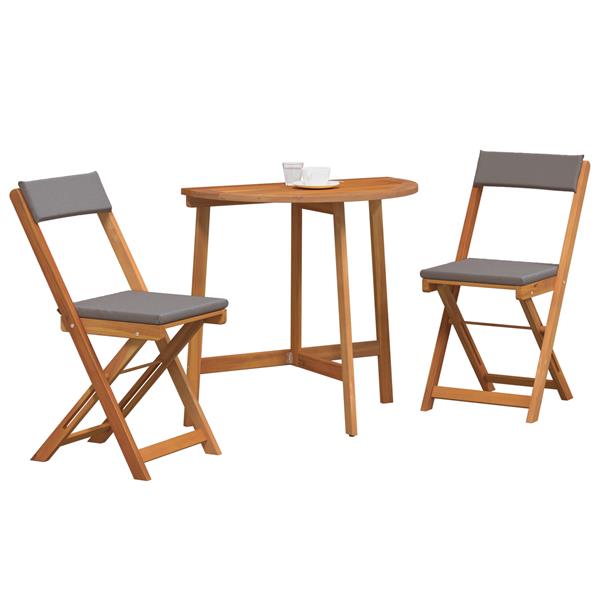 Grote foto vidaxl 3 delige vouw bistro set met kussens van massief acaciahout tuin en terras tuinmeubelen