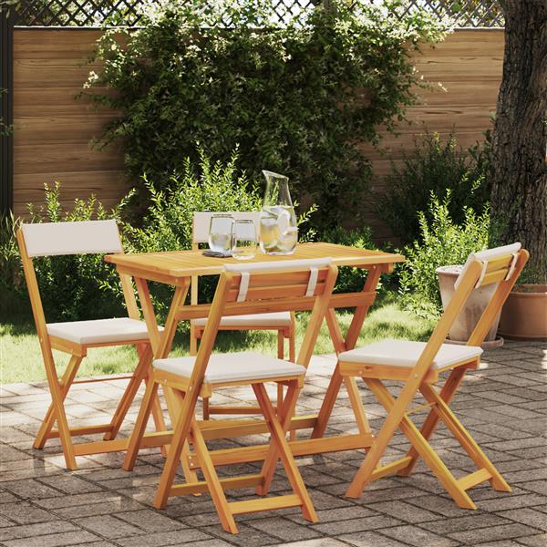Grote foto vidaxl 5 delige opvouwbare bistro set met kussens van massief acaciahout tuin en terras tuinmeubelen