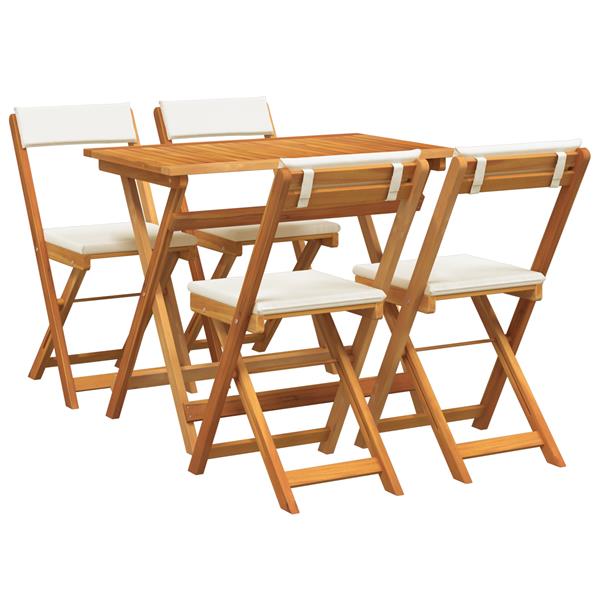 Grote foto vidaxl 5 delige opvouwbare bistro set met kussens van massief acaciahout tuin en terras tuinmeubelen