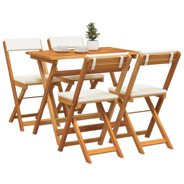 Grote foto vidaxl 5 delige opvouwbare bistro set met kussens van massief acaciahout tuin en terras tuinmeubelen