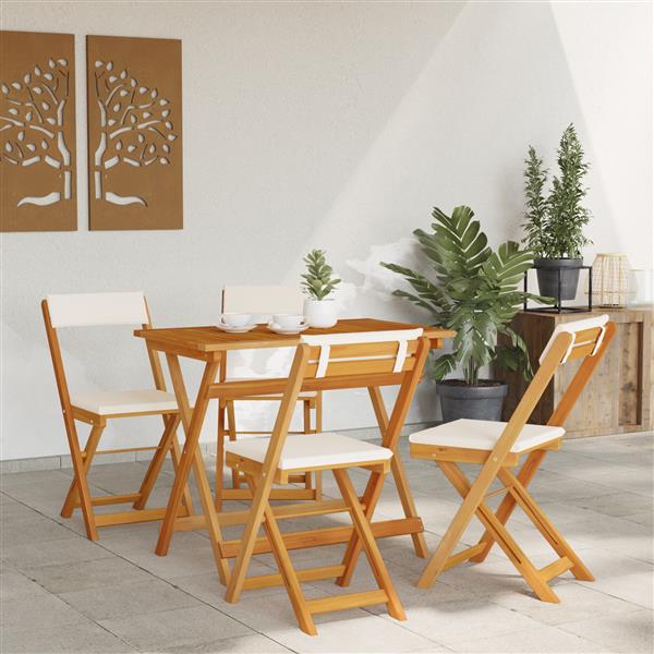 Grote foto vidaxl 5 delige opvouwbare bistro set met kussens van massief acaciahout tuin en terras tuinmeubelen