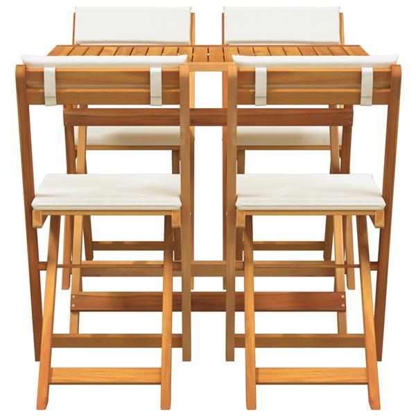 Grote foto vidaxl 5 delige opvouwbare bistro set met kussens van massief acaciahout tuin en terras tuinmeubelen