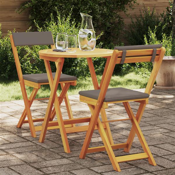 Grote foto vidaxl 3 delige opvouwbare bistro set met kussens massief hout acacia tuin en terras tuinmeubelen