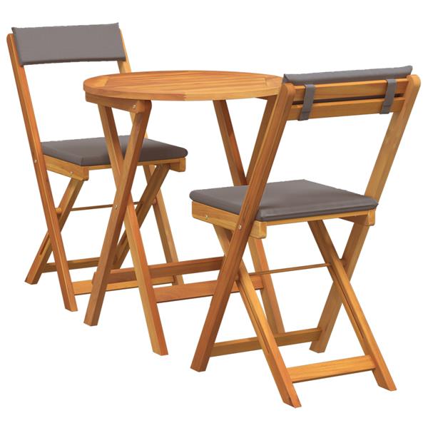 Grote foto vidaxl 3 delige opvouwbare bistro set met kussens massief hout acacia tuin en terras tuinmeubelen