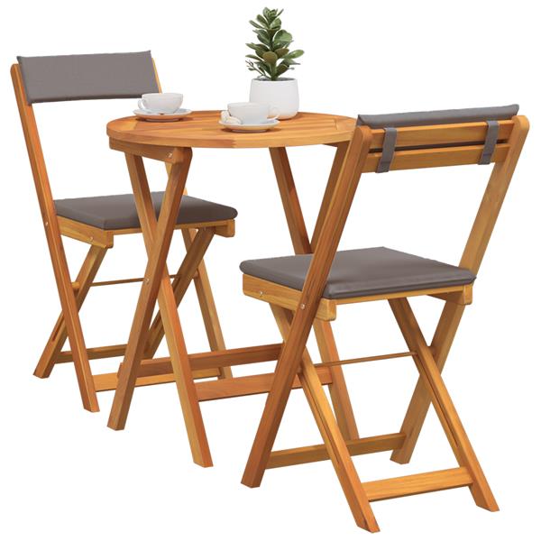 Grote foto vidaxl 3 delige opvouwbare bistro set met kussens massief hout acacia tuin en terras tuinmeubelen