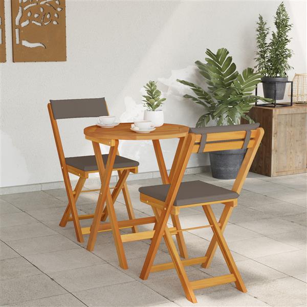 Grote foto vidaxl 3 delige opvouwbare bistro set met kussens massief hout acacia tuin en terras tuinmeubelen