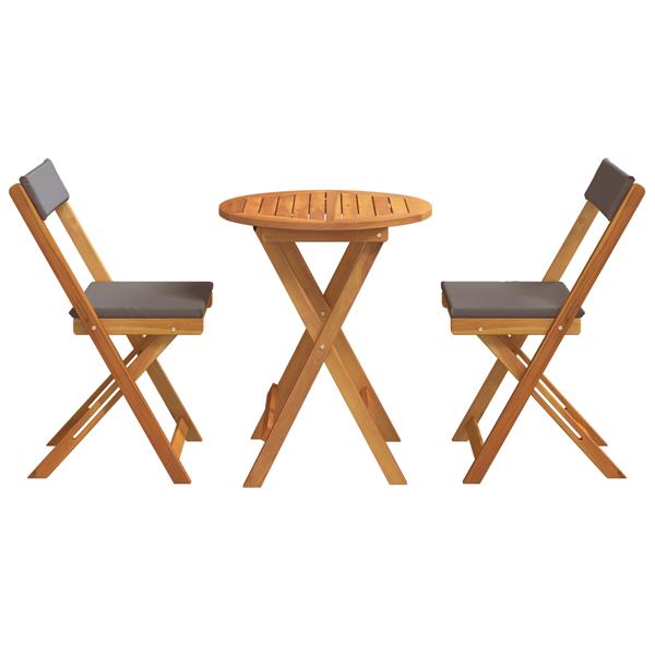 Grote foto vidaxl 3 delige opvouwbare bistro set met kussens massief hout acacia tuin en terras tuinmeubelen
