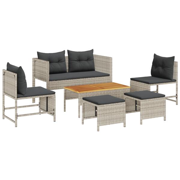 Grote foto vidaxl 6 delige ligbed set met kussens lichtgrijs poly rattan tuin en terras tuinmeubelen