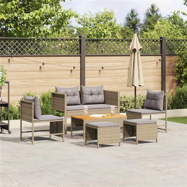 Grote foto vidaxl 6 delige tuinset met kussens in beige poly rattan tuin en terras tuinmeubelen