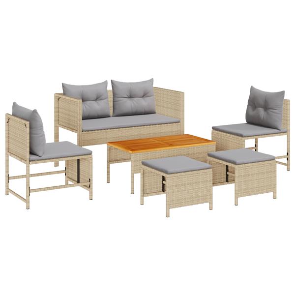 Grote foto vidaxl 6 delige tuinset met kussens in beige poly rattan tuin en terras tuinmeubelen